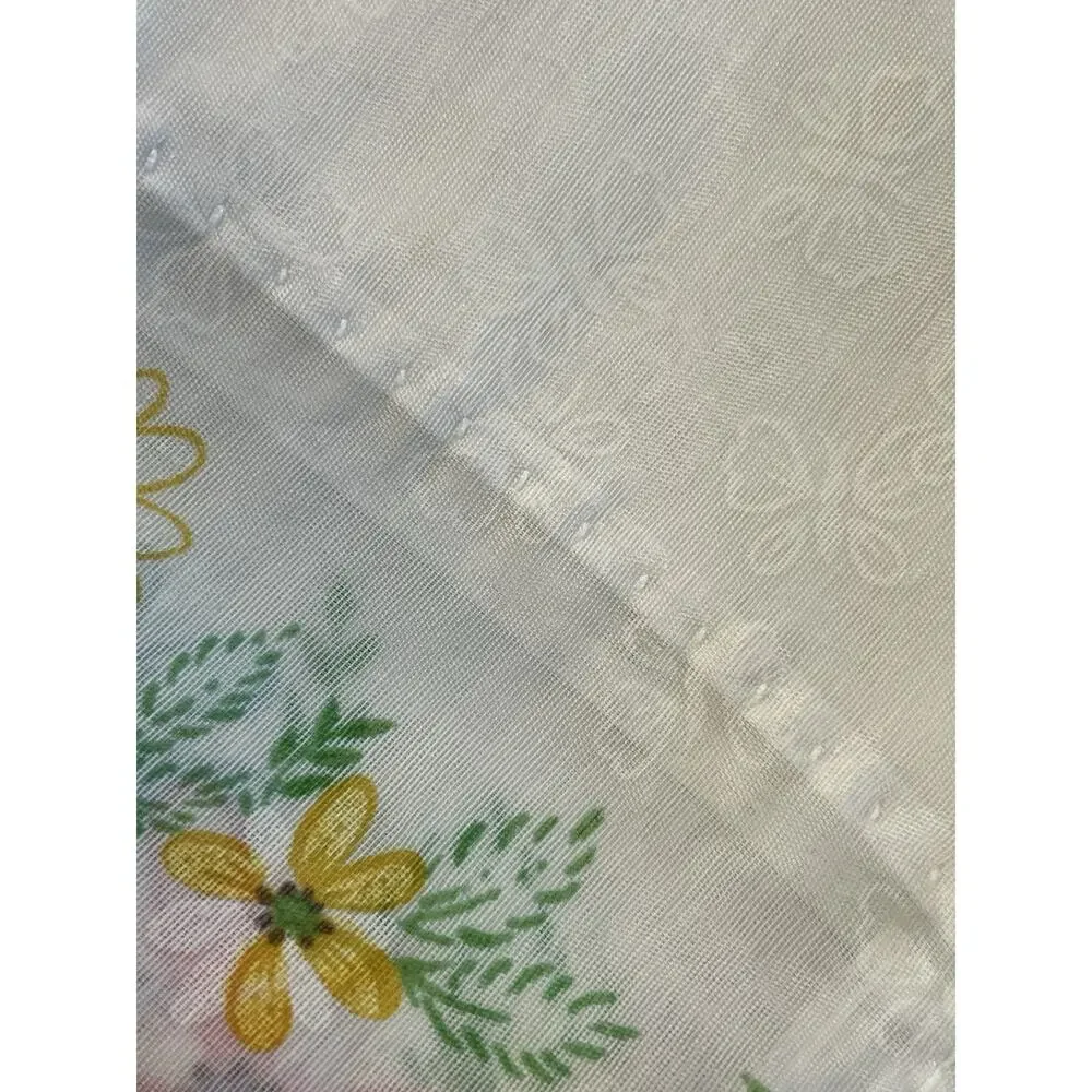 Vintage Two Panel Sheer Floral Butterfly Window Valance Curtain Set